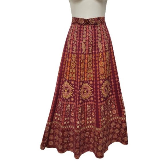 Wrapskirt Cotton Skirt Red Maroon skirt - One Size